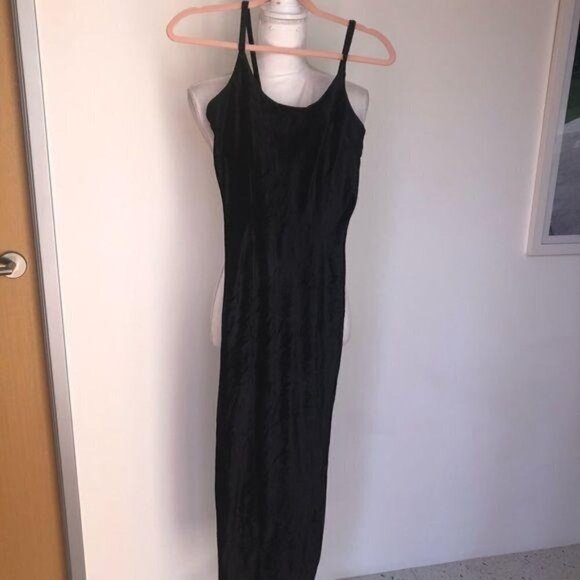 Rampage Black Slip Dress Womens Vintage 90s Ribbed Crushed Velvet Sleeveless - Picture 8 of 12
